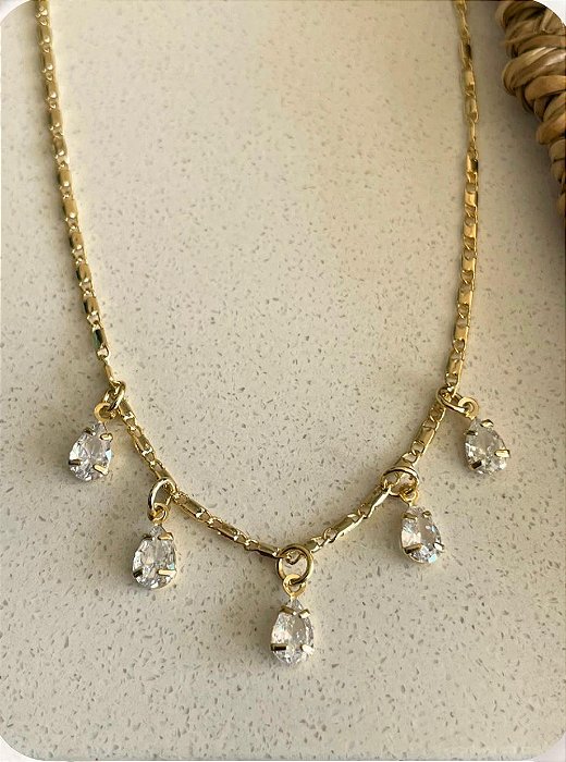 Choker com zirconias em cristal - Banhado a Ouro 18k