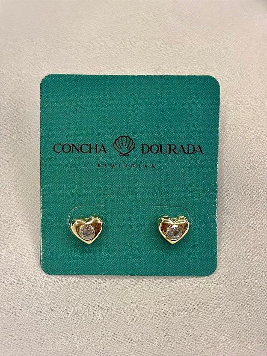 Brinco coração com zirconia em cristal - Banhado a Ouro 18k