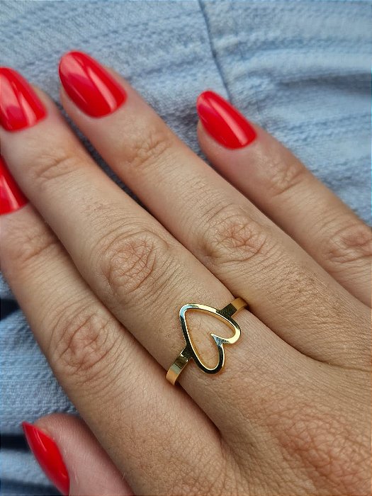 Anel coração vazado - Tamanho único de regulagem - Banhado a Ouro 18k
