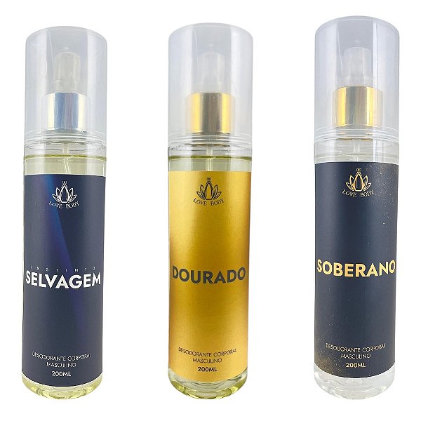 Kit Desodorante Corporal 200ML Masculino | Dourado - Soberano - Instinto Selvagem