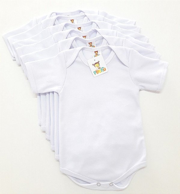 Kit 06 Body Bebê Manga Curta Malha Canelada Branco