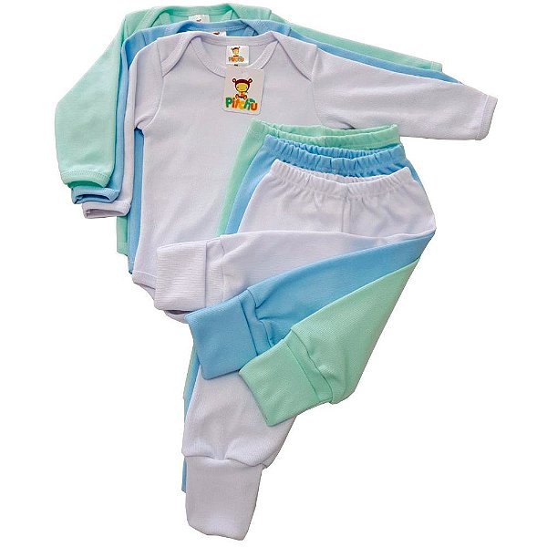 Kit 03 Conjuntos Body e Mijão Bebê Manga Longa Masculino - Pitchu Confecções  - roupas de bebê de 0 a 12 meses