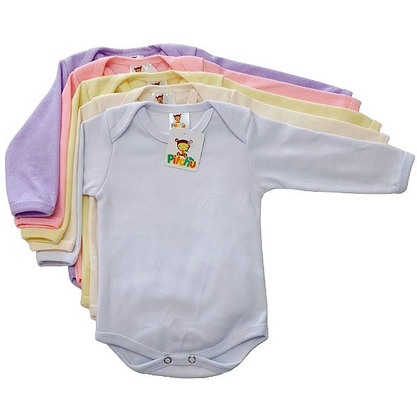Kit 05 Body Bebê Manga Longa Malha Canelada Feminino - Pitchu Confecções -  roupas de bebê de 0 a 12 meses