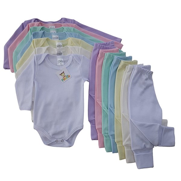 Conjunto Bebê Body Manga Longa e Mijão Malha Canelada