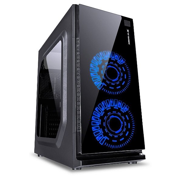 GABINETE GAMER VX GAMING CRATER COM JANELA ACRILICA PRETO COM 2 X FAN FRONTAL 120MM 15 PONTOS DE LED AZUL -O