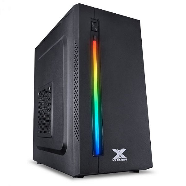 GABINETE GAMER VX GAMING AUSTRALIS PRETO FRONTAL COM FITA LED RGB - O