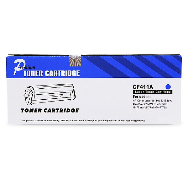Toner Compatível Premium HP CF411A Ciano | Modelos M452DW M452DN M477FDW M477FNW M477FDN | Rendimento 2.3k Páginas