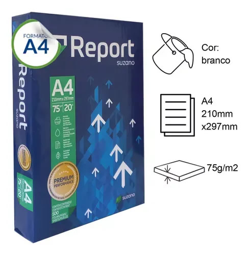 Papel Sulfite A4 75g/m² Report Branco - 500 folhas