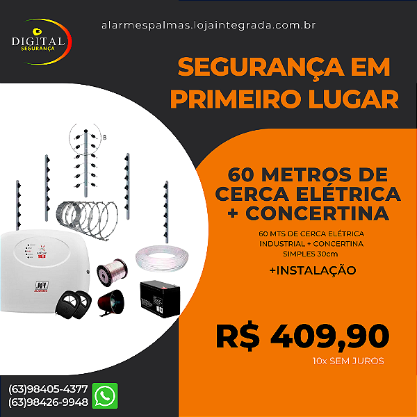 KIT 60 METROS DE CERCA ELÉTRICA + CONCERTINA SIMPLES 30cm + INSTALAÇÃO