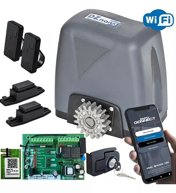 Kit Motor Portão Rossi Dz Nano Turbo Wifi App Celular  220v 600kg com 02 Controles + 03 Metros de Cremalheira