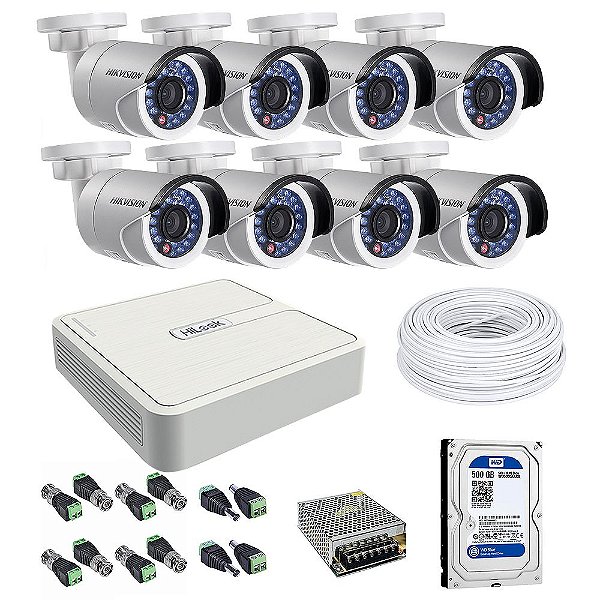 Kit CFTV 08 Câmeras com HD de 500Gb - Hikvision