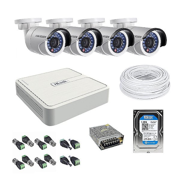 Kit CFTV 04 Câmeras com HD 1 TB - Hikvision
