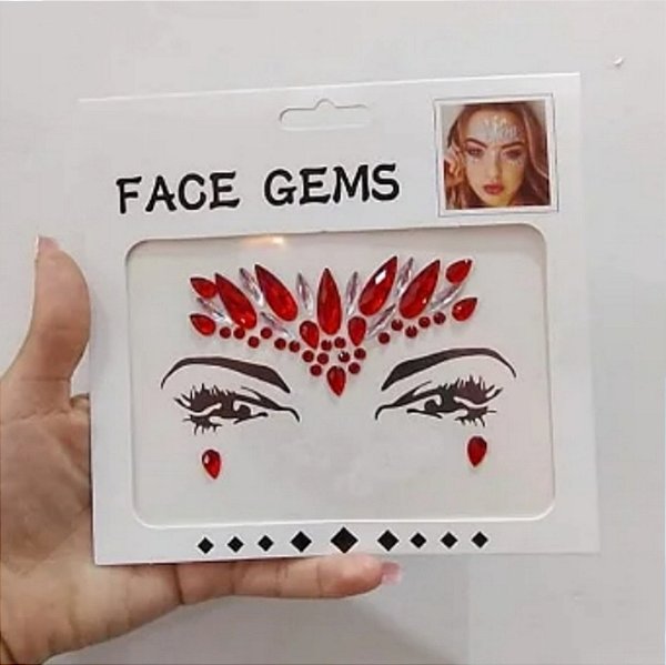 Adesivo Facial Strass Vermelho Pedras Autocolantes P/ Maquiagem