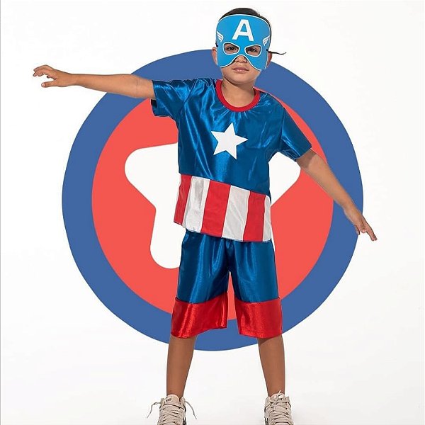 Fantasia Capitão América Short Infantil