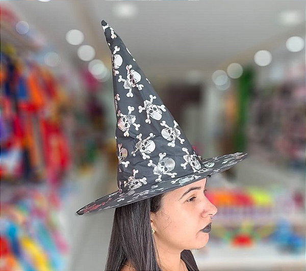 CHAPEU BRUXA ESTAMPA CAVEIRA