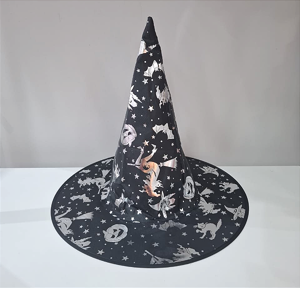 CHAPEU BRUXA ESTAMPA BRUXINHA PRATA