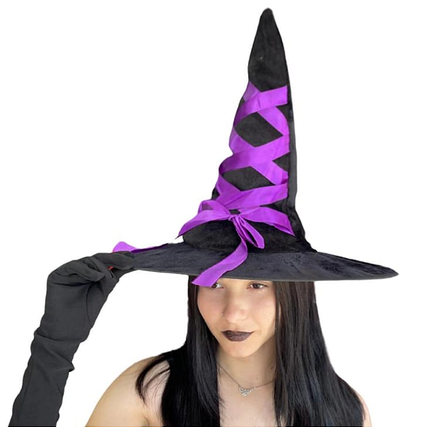 CHAPEU BRUXA VELUDO COM FITAS