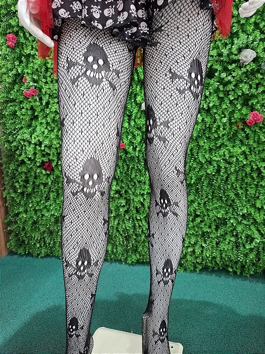 MEIA CALÇA ARRASTÃO PRETA - CAVEIRAS