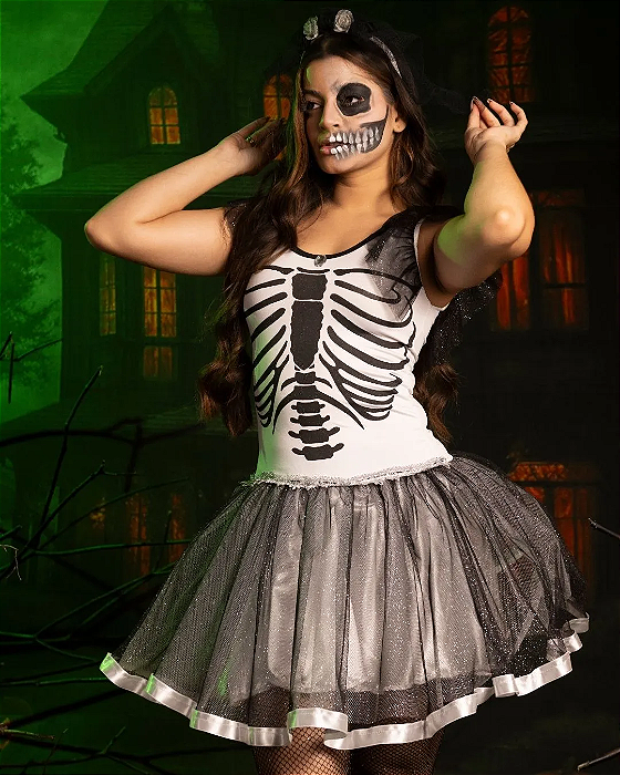 FANTASIA ESQUELETA ADULTO LUXO