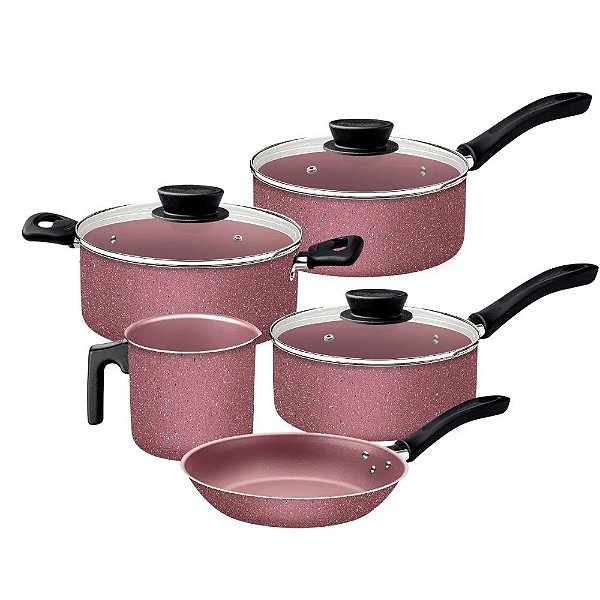 JOGO PANELAS ALUM 5PC LINZ ROSA TRAMONTINA