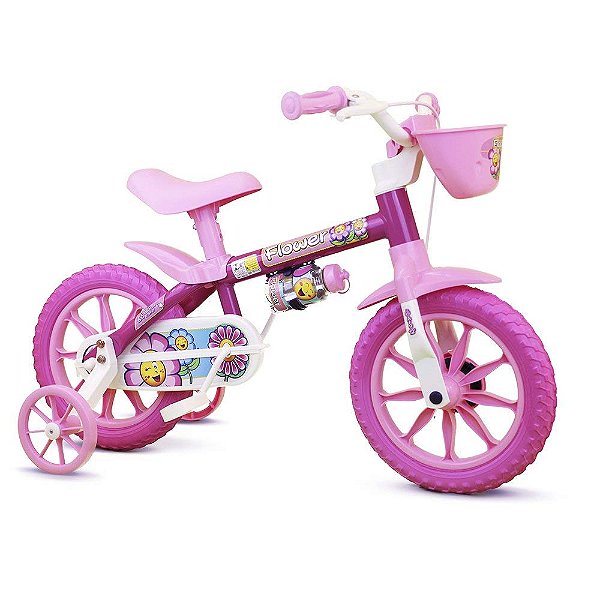 BICICLETA ARO 12 ROSA FLOWER NATHOR .