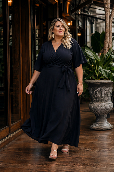 VESTIDO LONGO ENVELOPE PRETO