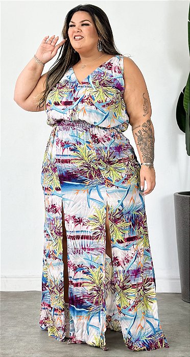 VESTIDO LONGO CINZA COQUEIROS