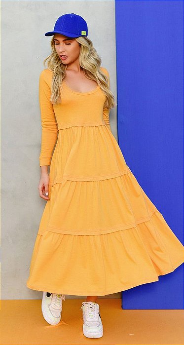 VESTIDO MALHA C/ PREGAS DECOTE U  COR: LARANJA | NEXT STOP BLESSED CÓDIGO: KM212009