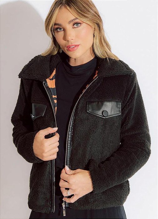 CASACO TEDDY MÉDIO KOLD PRETO: KM221328