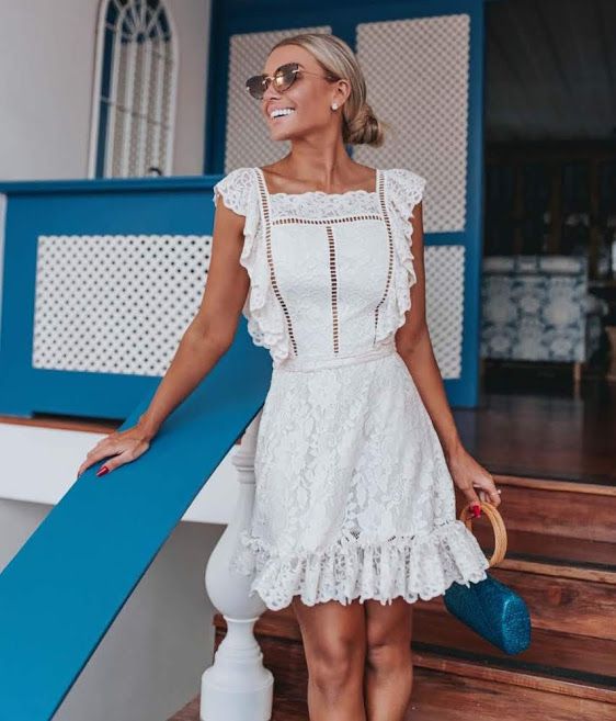 OCEAN VIEWS | VESTIDO RENDA BONETE OFF-WHITE Código: SS986