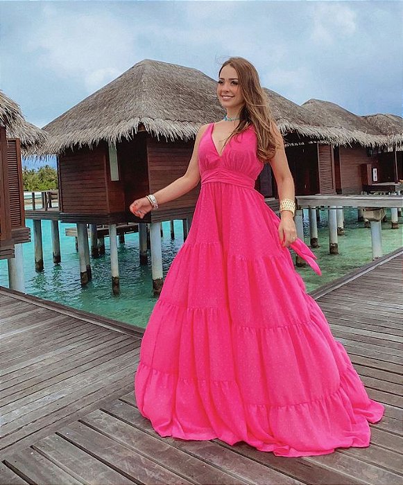 Bazar | Closet Deluxe _ Vestido longo Chif. Alcinha Regulavel c/ Faixa - Cód.: 2020533