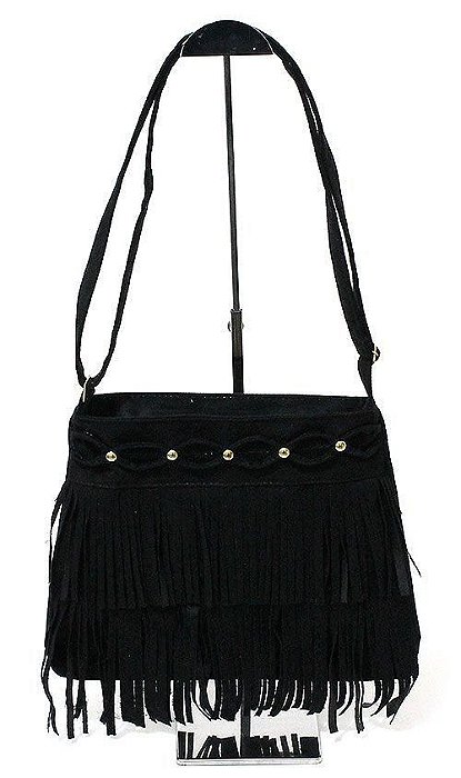 Bolsa de Franja de Camurça Preta