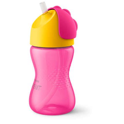 Copo com Canudo de silicone Dinossauro Avent Rosa