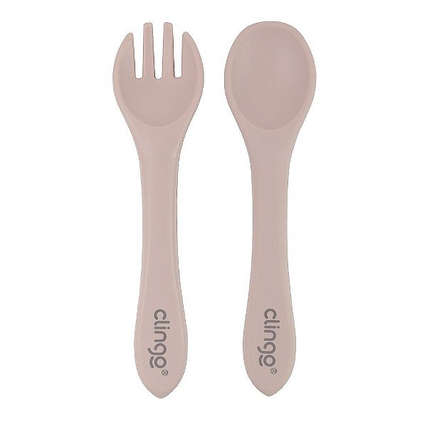 Kit Garfo e Colher Silicone Rosa - Clingo