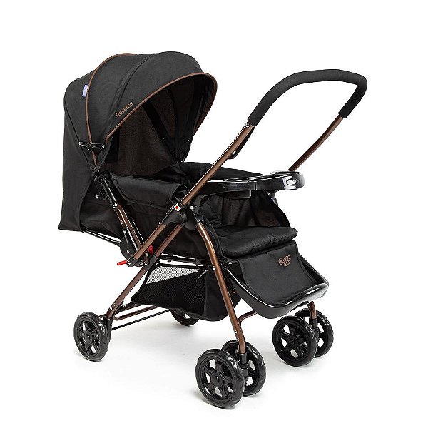 Carrinho de Bebe Cosco Reverse Rajado Preto e Cobre Carrinho de Bebe Cosco Reverse Rajado Preto e Cobre