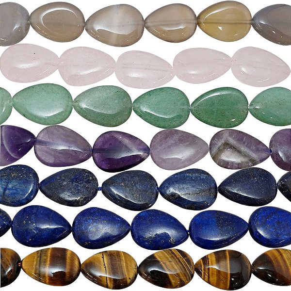 10-0169 - Fio de Pedras Quartzo Colorido Gotas com Passante 13mmx18mm