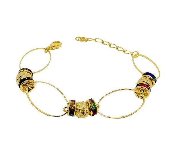 Pulseira com Pedra Colorida Cravejada Folheada a Ouro 18k