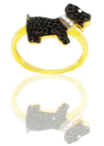 Anel de Cachorro Dog Cravejado Zirconia Preta Folheado a Ouro 18k