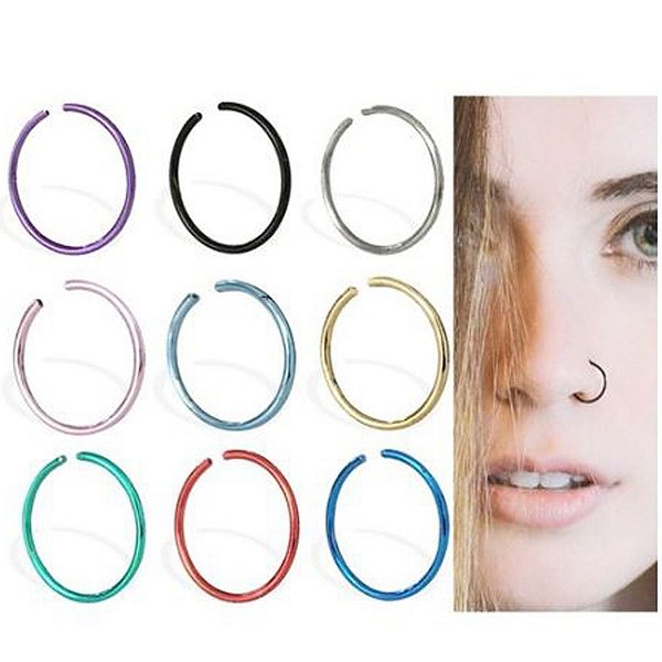 Piercing Argolinha Nariz Septo Aço Inox Falso Fake Argola Nostril Preto Prata Dourado