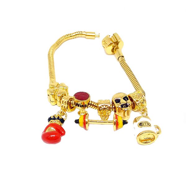 Pulseira Pandora com Berloques tema Fitness Folheado a Ouro 18k - VISUJÓIAS