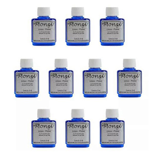 Kit 50 Limpa Prata 925 Monzi Azul 35ml Original Liquido Atacado Revenda