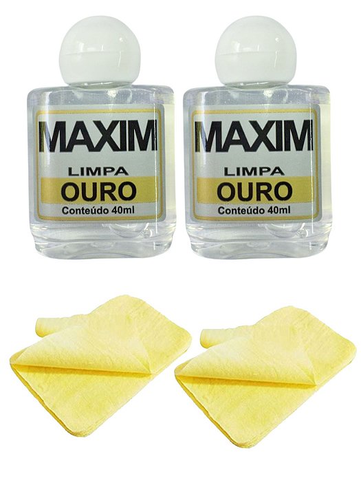 Kit 2 Limpa Jóias Ouro Puro 18K Maxim 40ml +2 Flanelas Mágica Polimento