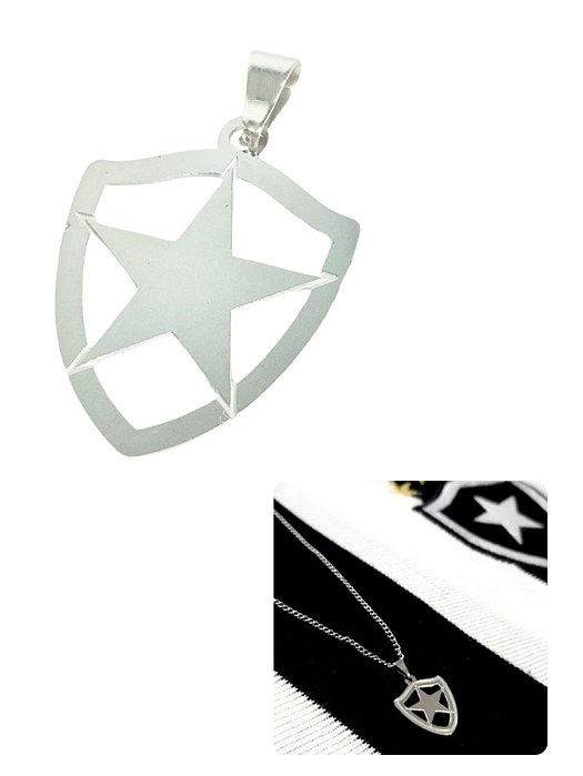 Pingente Unissex Delicado Escudo Time Botafogo Prata AçoInox