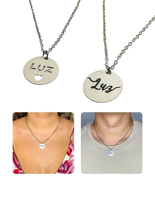 Colar Cordão Unissex Feminino Escrito Luz Coração Vazado Prata Aço Inox Antialérgico