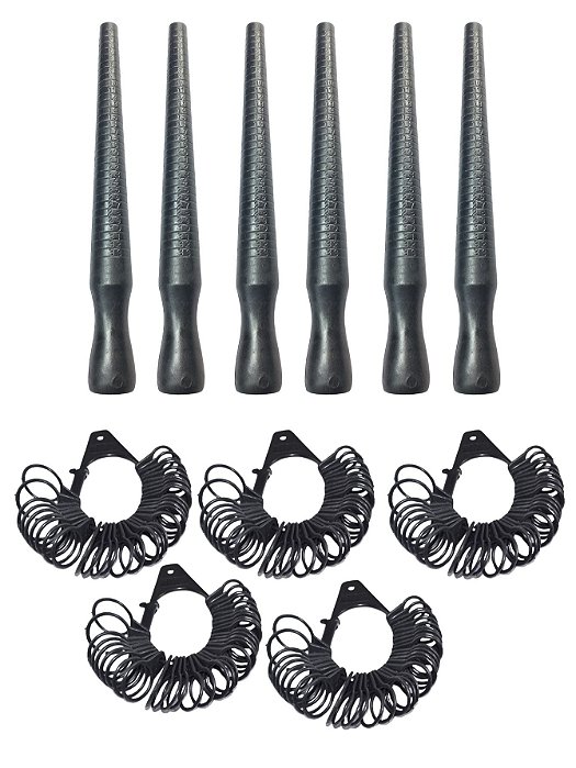 Kit 6 Aneleira Plástica+ 6 Bastão Pau Medida Anel Atacado Revenda