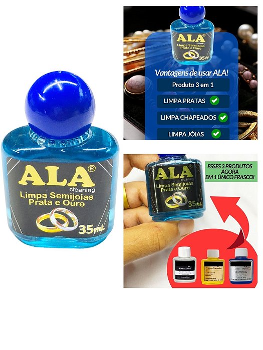Limpa Ouro Prata 925 Chapeado ALA 35ml Original Liquido Limpador Aliança 3 em 1