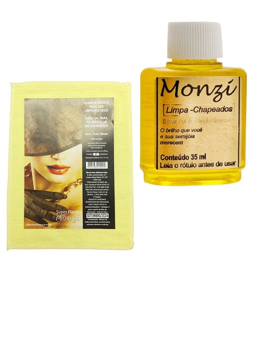 Kit 1 Limpa Chapeados Semijóia Monzi +1 Flanela Mágico Original Monzi Polimento Brilho Jóias