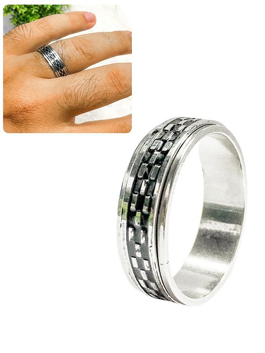 Anel Dedeira 7mm Masculino Giratório Prateado Preto Minimalista Elegante Básico Aço Inox