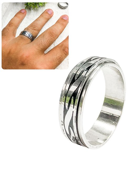 Anel Dedeira 7mm Masculino Prateado Preto Listras Minimalista Elegante Básico Aço Inox