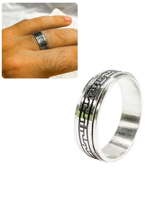 Anel Dedeira 7mm Masculino Prateado Preto Viking Minimalista Elegante Básico Aço Inox